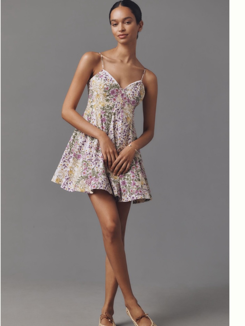 Anthropologie Floral Mini Dress in Cream, Pink & Green